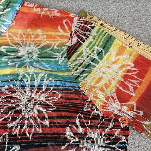 Damee Inc Jacket Womens Medium Rainbow Floral Mesh Studded Zip Stretch Vintage - Picture 10 of 13